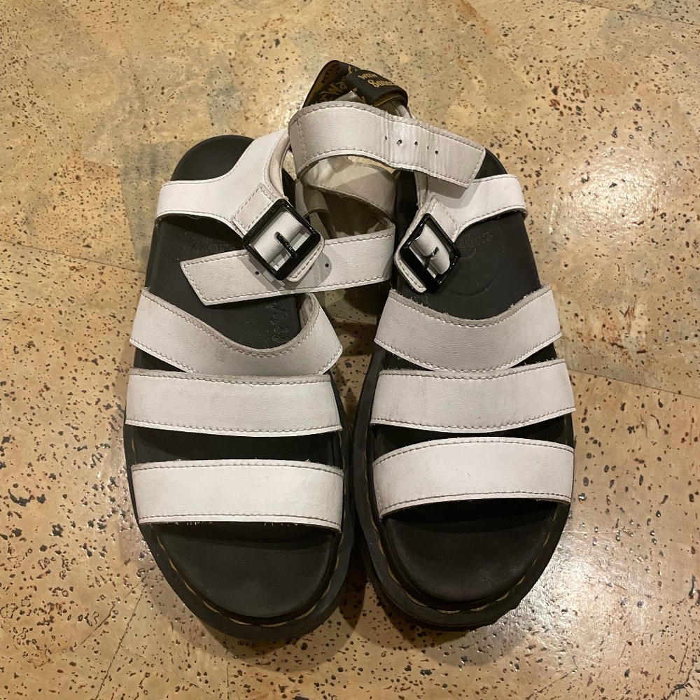 White Dr. Marten's Blaire Hydro Leather Strap Sandals